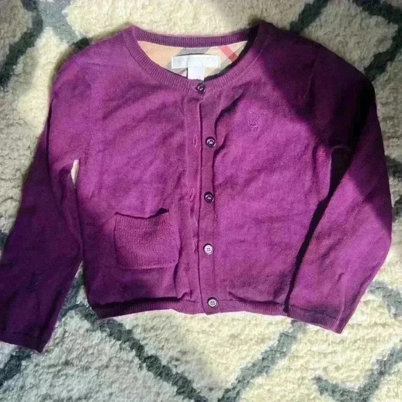Burberry London Children Cardigan Infant Purple Cotton Button Sweater 6 9 Months - Picture 1 of 6